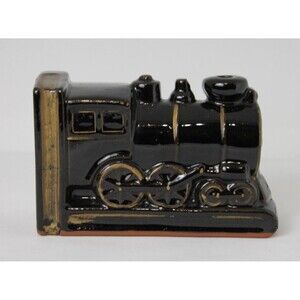 Vintage Red Clay Black Steam Engine Train One Bookend Made In Japan
